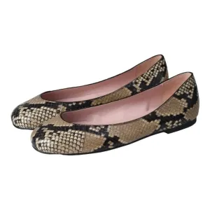 37676 - Camel Snake Leather Flats for Teen/Women by Pretty Ballerinas