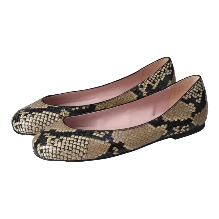 37676 - Camel Snake Leather Flats for Teen/Women by Pretty Ballerinas