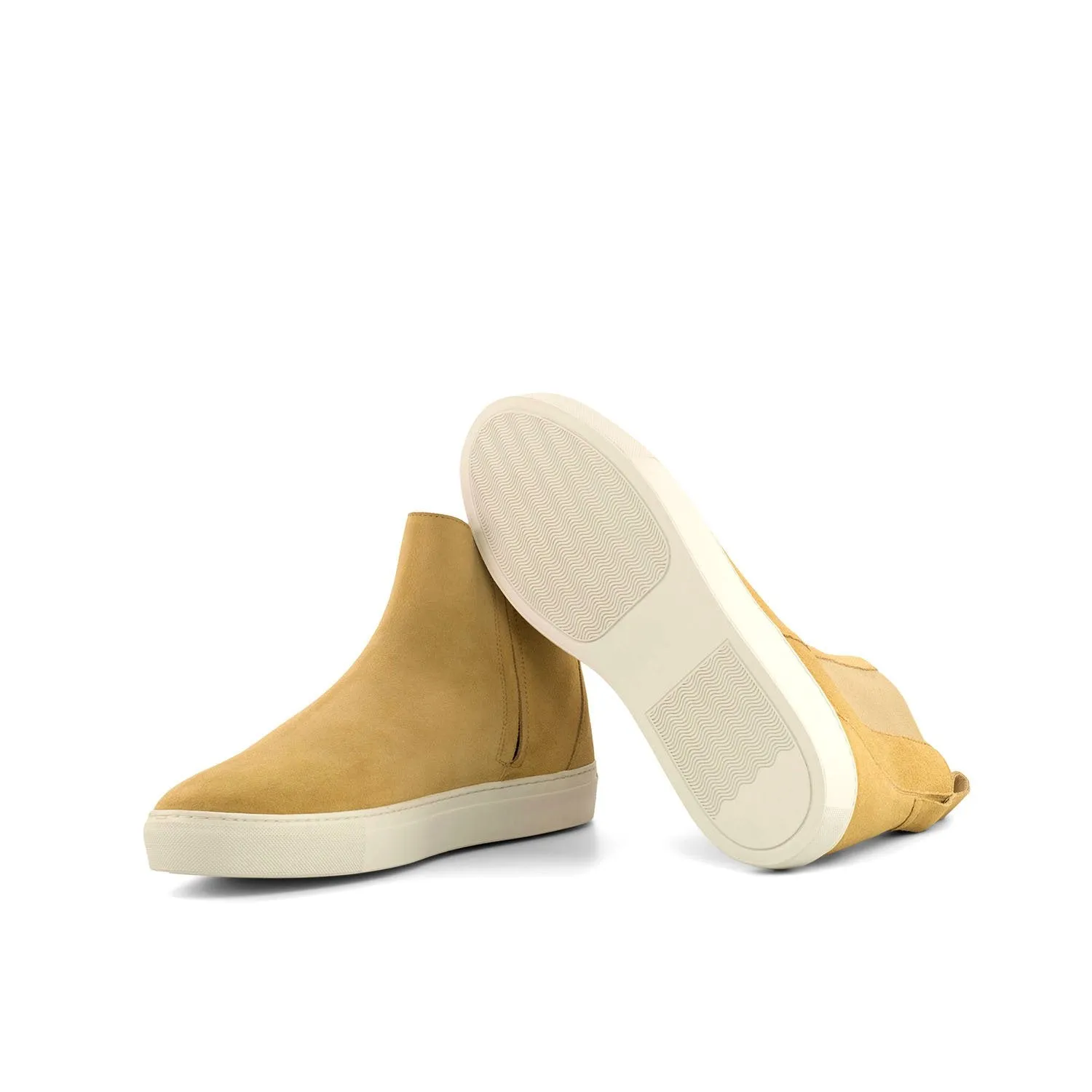 Ambrogio Bespoke Men's Handmade Custom Shoes Sand Lux Suede Leather Chelsea Sneakers (AMB1849)