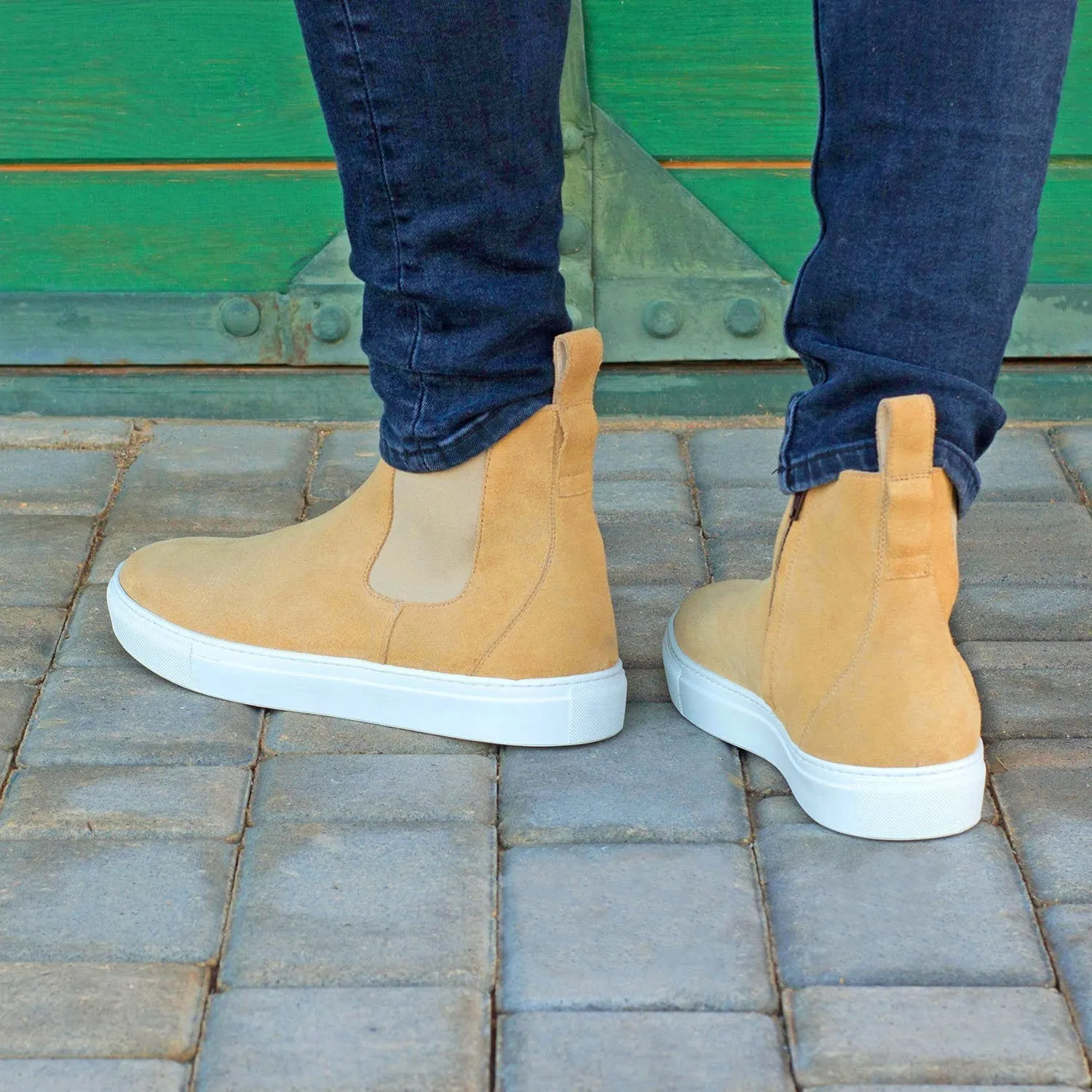 Ambrogio Bespoke Men's Handmade Custom Shoes Sand Lux Suede Leather Chelsea Sneakers (AMB1849)