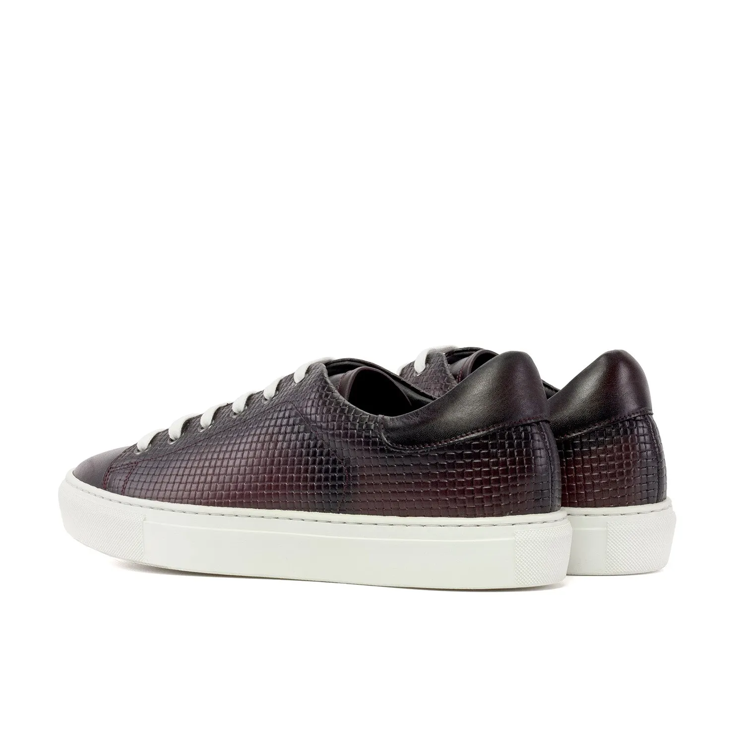 Ambrogio Bespoke Men's Shoes Burgundy Calf-Skin / Woven Leather Trainer Sneakers (AMB2484)