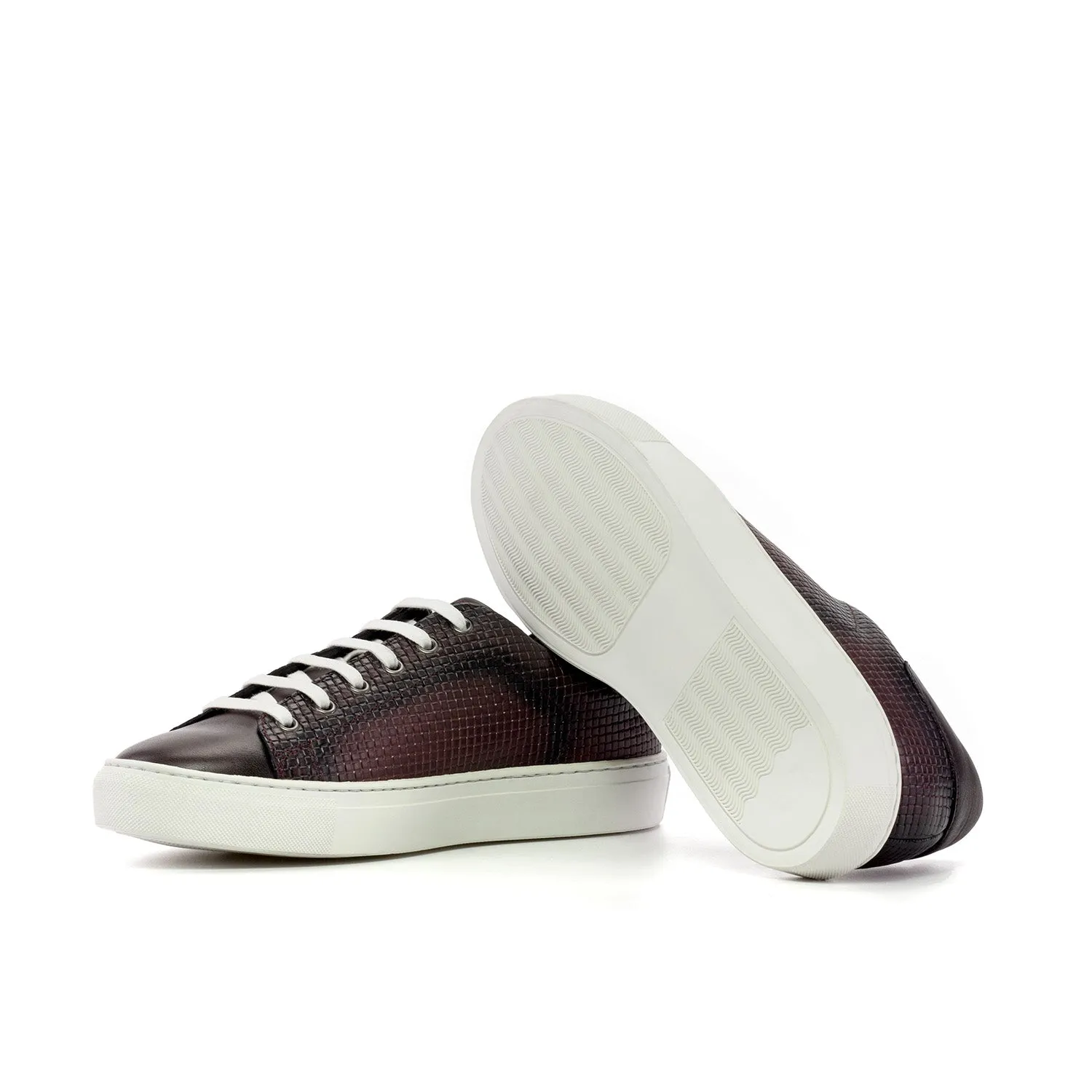 Ambrogio Bespoke Men's Shoes Burgundy Calf-Skin / Woven Leather Trainer Sneakers (AMB2484)