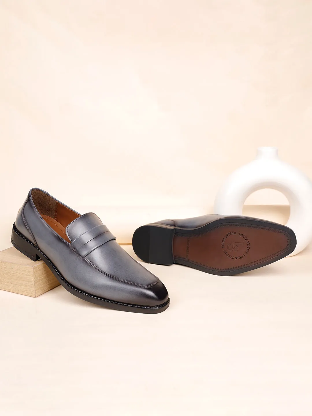 Ash Grey Dual Tone Moccasins Slipons for Men