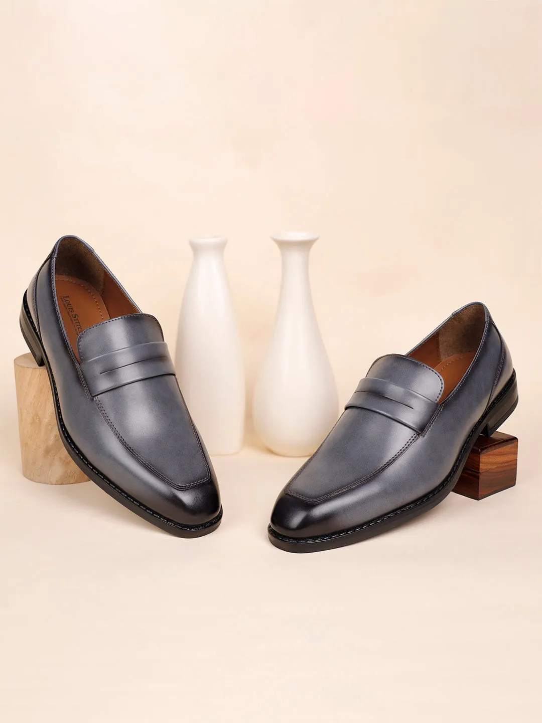 Ash Grey Dual Tone Moccasins Slipons for Men