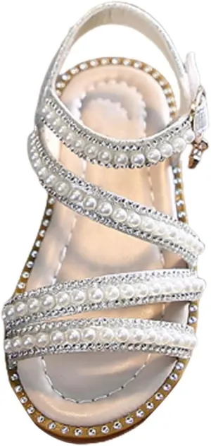 Baby Girls Pearl Sequins Sandals Soft Sole Dress Shoes for Toddler Kids Christmas Pageant Party Sparkly Princess Flats