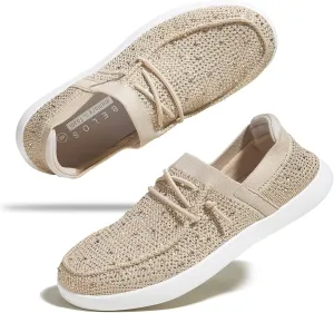 BELOS Women's Rhinestone Lace Up Loafers Shoes Comfortable Slip On Mesh Knit Walking Shoes Fashion Lightweight Sparkly Glitter Sneaker