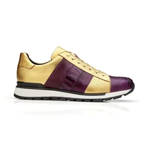 Belvedere Blake 33629 Shoes Men's Purple & Gold Exotic Genuine Ostrich / Calf-Skin Leather Casual Sneakers (BV3167)