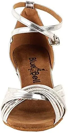 Blue Bell Shoes Handmade Women's Ballroom Latin Salsa Competition Dance Shoes-Valerie-2.5" Heel-Silver