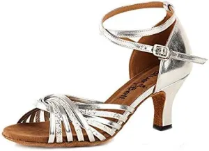 Blue Bell Shoes Handmade Women's Ballroom Latin Salsa Competition Dance Shoes-Valerie-2.5" Heel-Silver