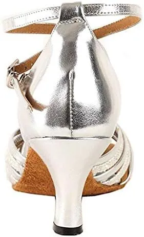 Blue Bell Shoes Handmade Women's Ballroom Latin Salsa Competition Dance Shoes-Valerie-2.5" Heel-Silver