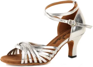 Blue Bell Shoes Handmade Women's Ballroom Latin Salsa Competition Dance Shoes-Valerie-3" Heel-Silver
