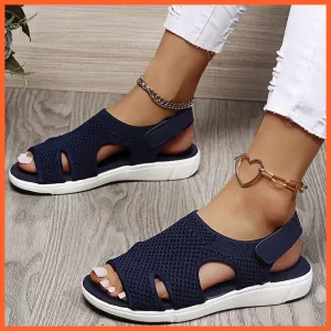 Breathable Stretchable Casual Women Flats | Buckle Strap Flat Sandal