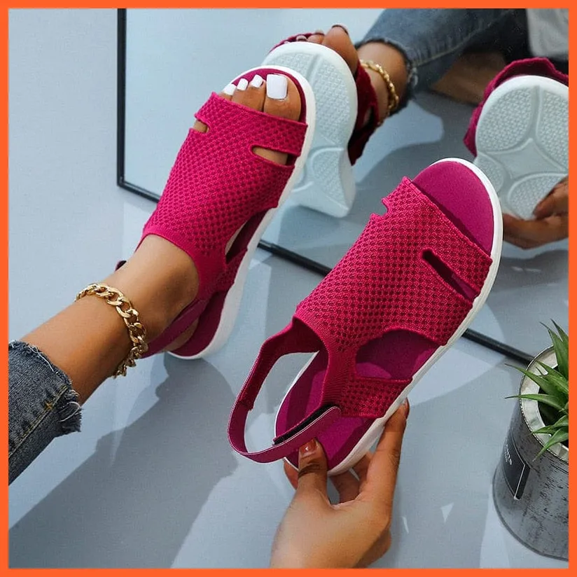 Breathable Stretchable Casual Women Flats | Buckle Strap Flat Sandal