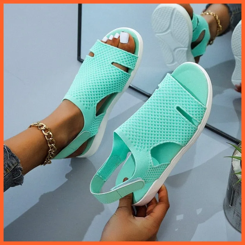 Breathable Stretchable Casual Women Flats | Buckle Strap Flat Sandal