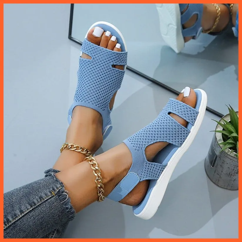 Breathable Stretchable Casual Women Flats | Buckle Strap Flat Sandal