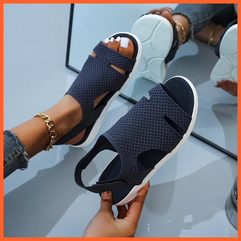 Breathable Stretchable Casual Women Flats | Buckle Strap Flat Sandal