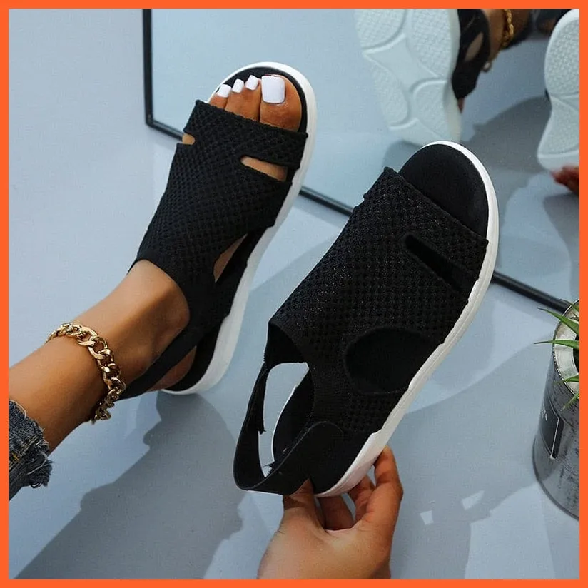 Breathable Stretchable Casual Women Flats | Buckle Strap Flat Sandal