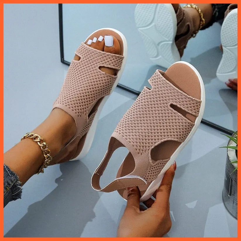 Breathable Stretchable Casual Women Flats | Buckle Strap Flat Sandal
