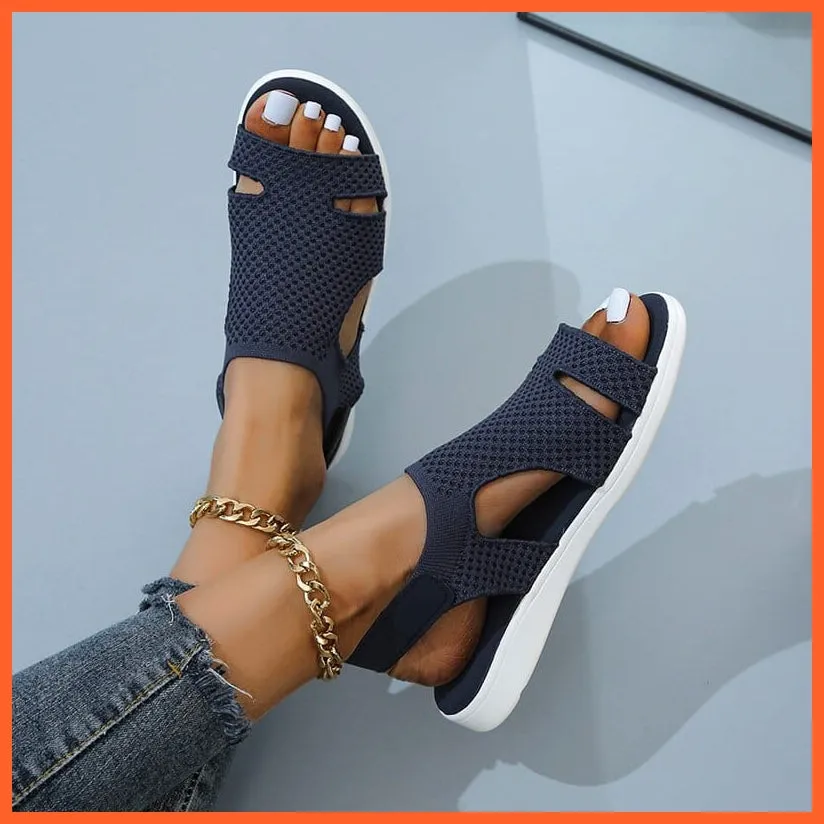 Breathable Stretchable Casual Women Flats | Buckle Strap Flat Sandal
