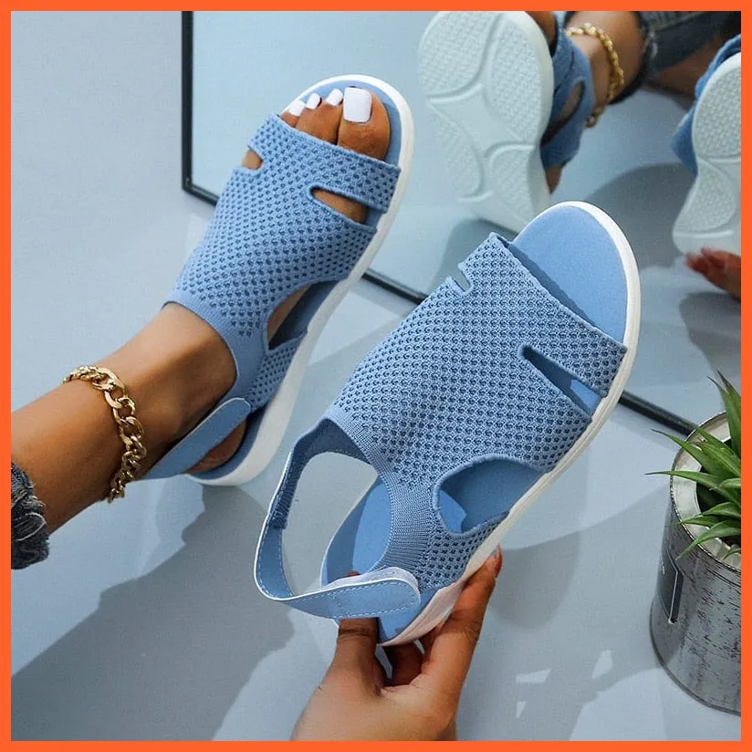 Breathable Stretchable Casual Women Flats | Buckle Strap Flat Sandal
