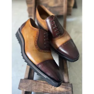 Brown   Tan Two Tone Captoe Oxfords   Extralight Soles