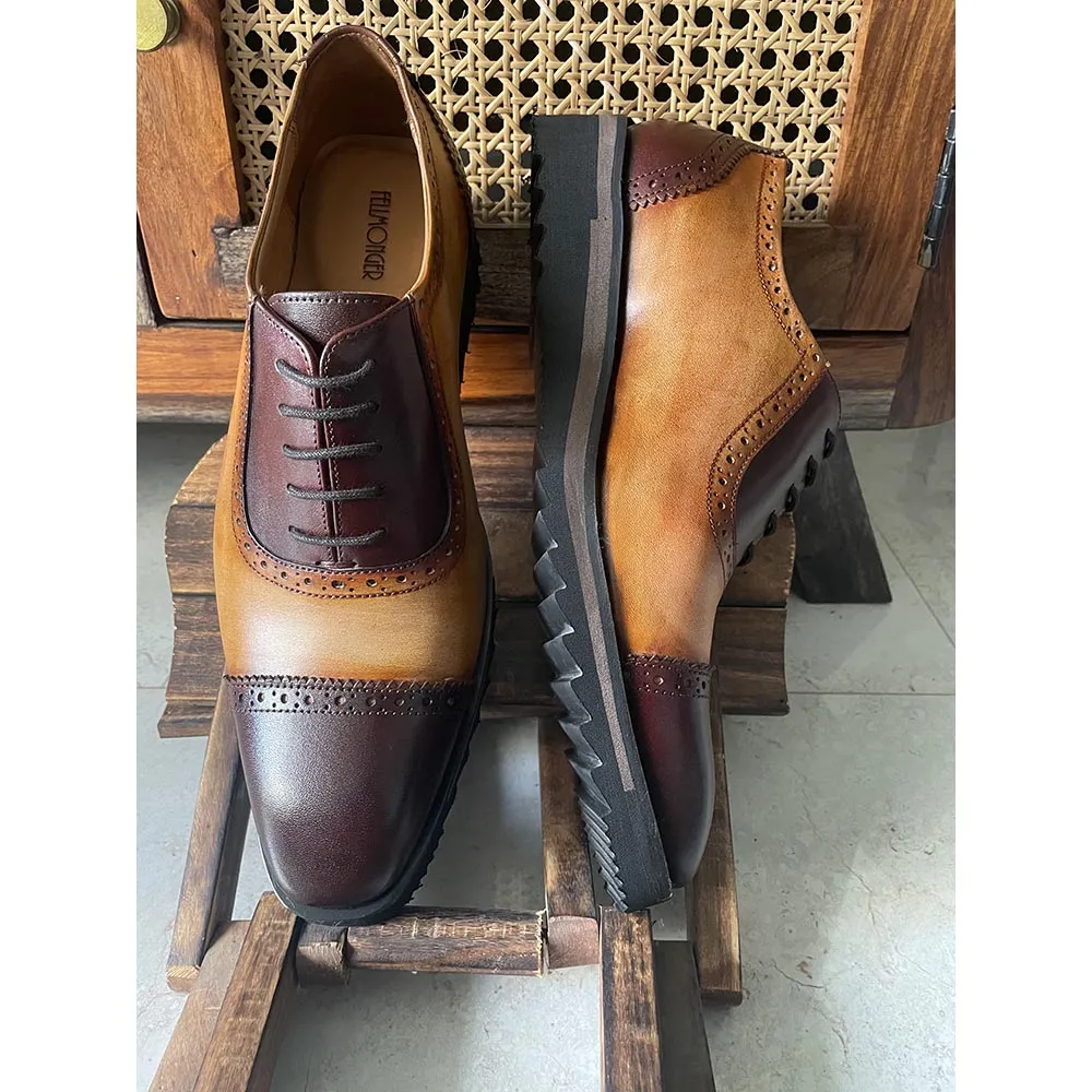 Brown   Tan Two Tone Captoe Oxfords   Extralight Soles