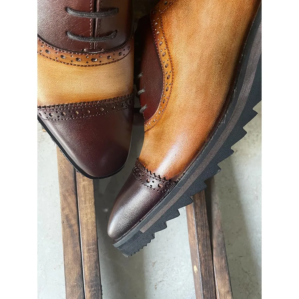 Brown   Tan Two Tone Captoe Oxfords   Extralight Soles