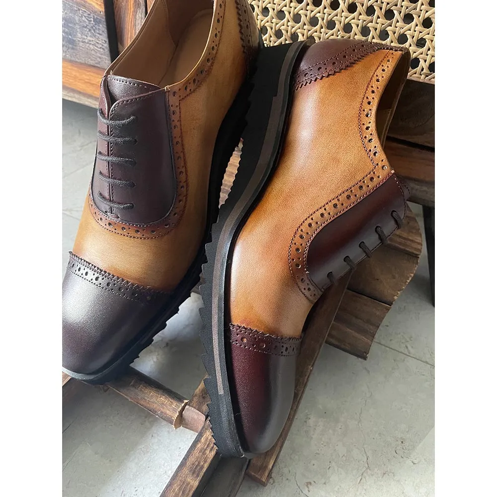 Brown   Tan Two Tone Captoe Oxfords   Extralight Soles