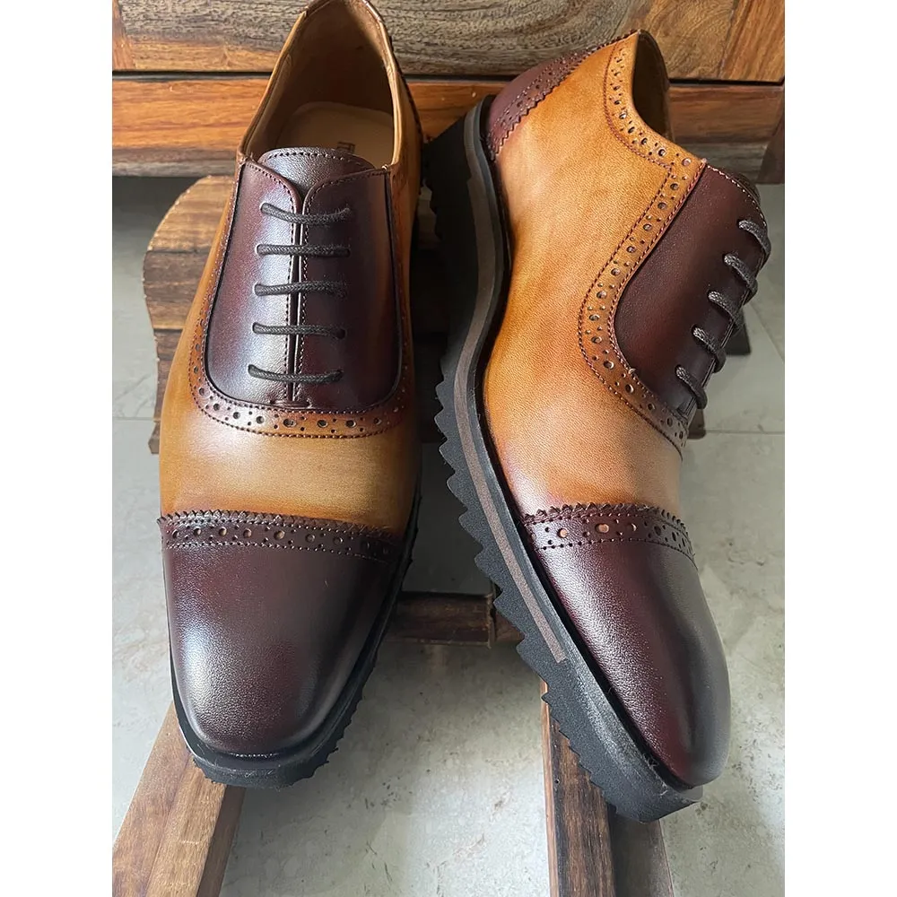 Brown   Tan Two Tone Captoe Oxfords   Extralight Soles