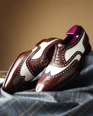 Brown   White Mirror Glossed Spectator Wingtip Oxfords