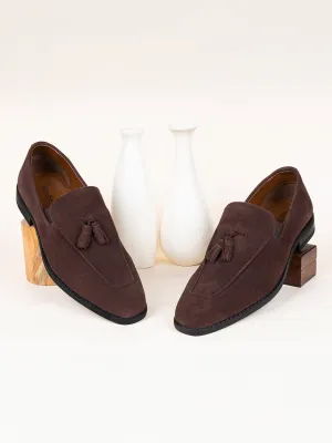 Brunette Brown Italian Suede Leather Tassel Moccasin Shoes