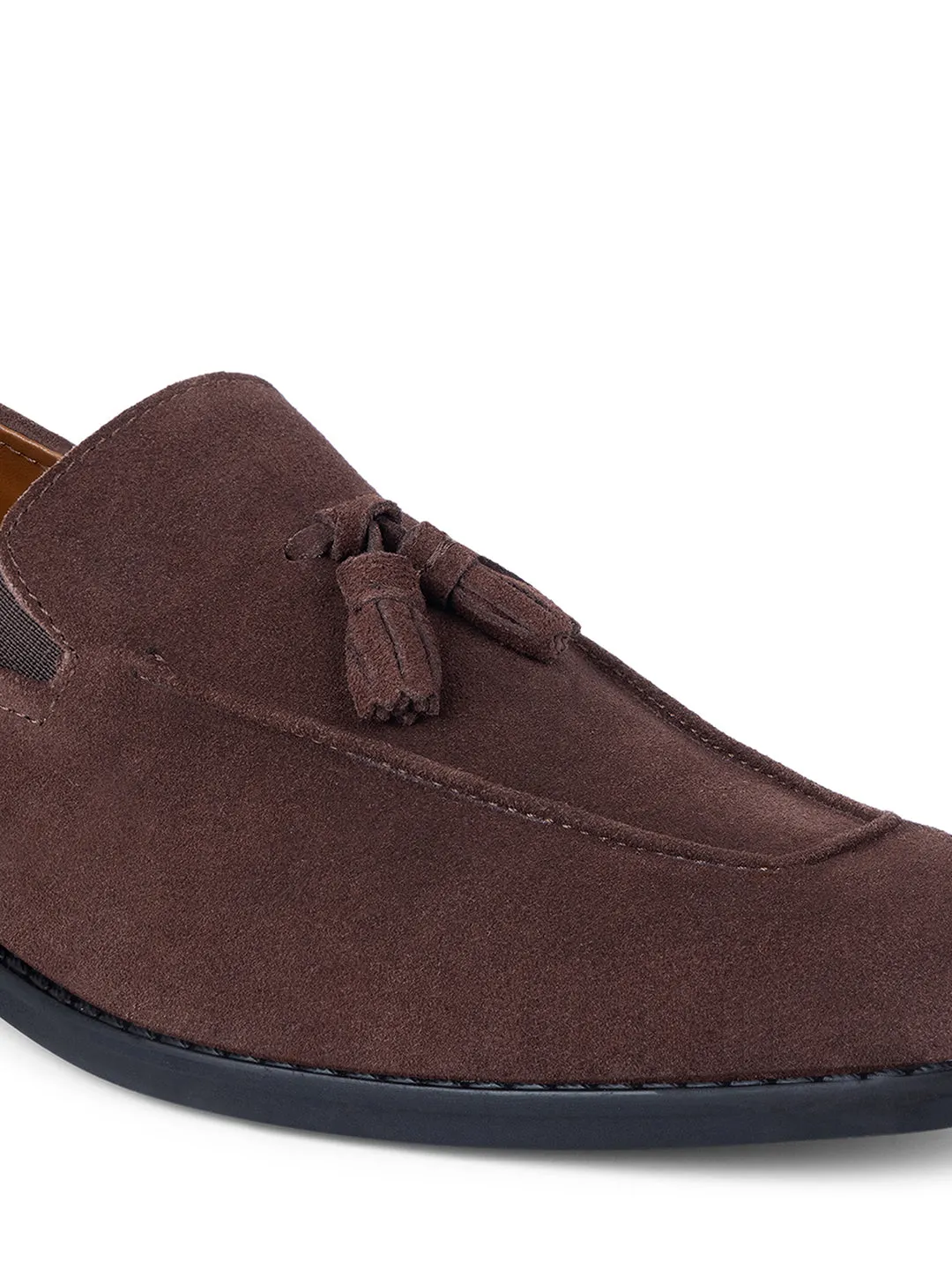 Brunette Brown Italian Suede Leather Tassel Moccasin Shoes