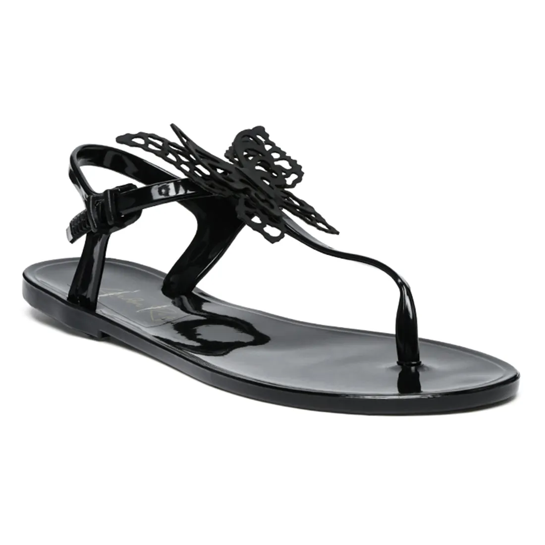 Butterfly lace T strap Sandals in Black