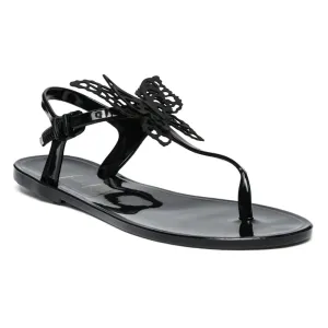 Butterfly lace T strap Sandals in Black