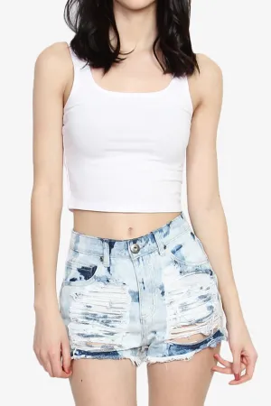 Caspian High Rise Distressed Denim Shorts