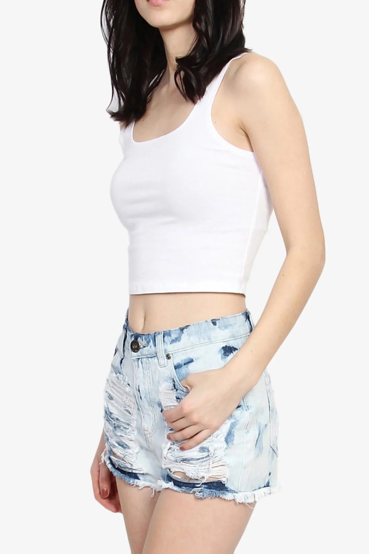 Caspian High Rise Distressed Denim Shorts
