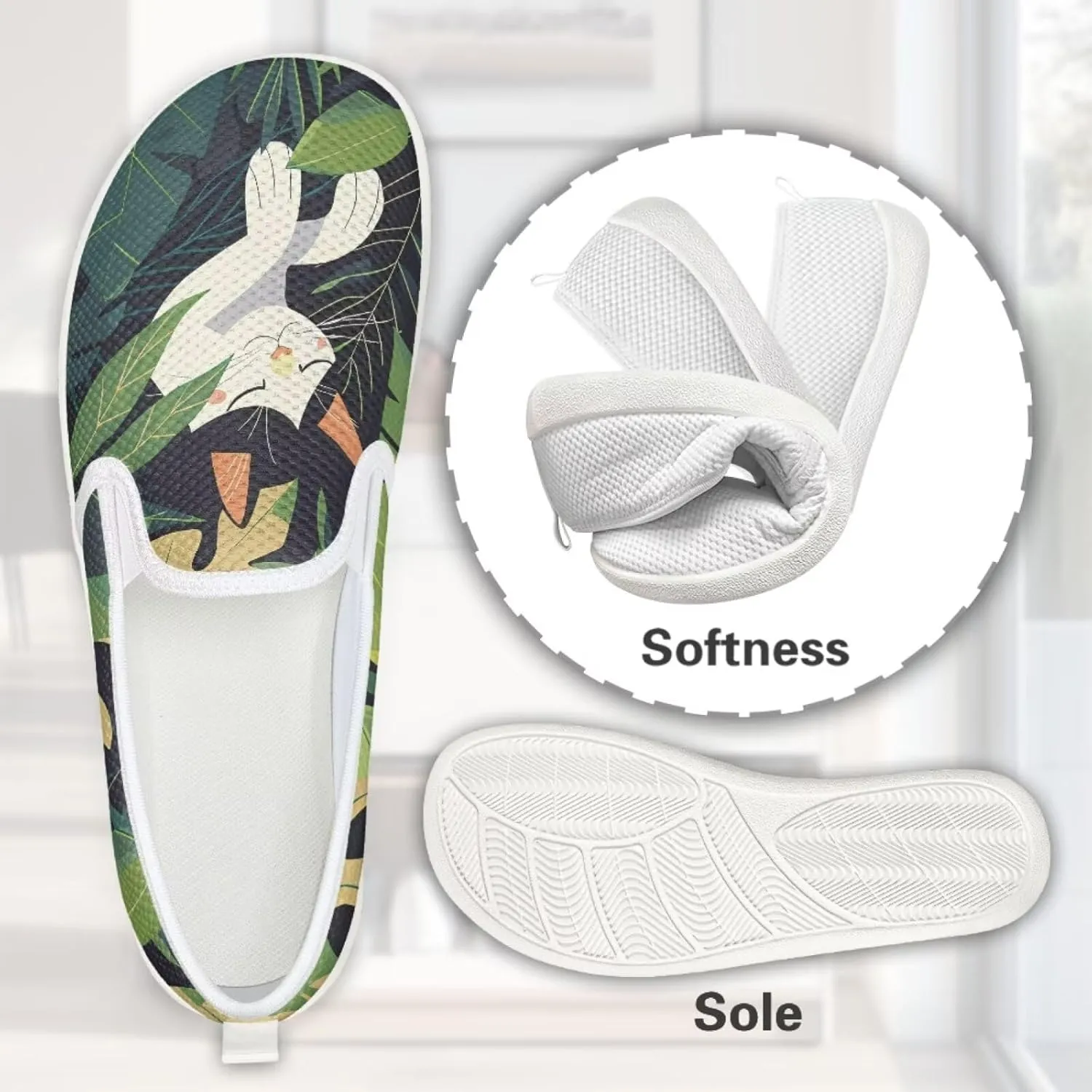 Cat Print Outdoor Shoes Fashion Work Flat Mesh Business Shoes Slip On Leisure Loafer for Women
