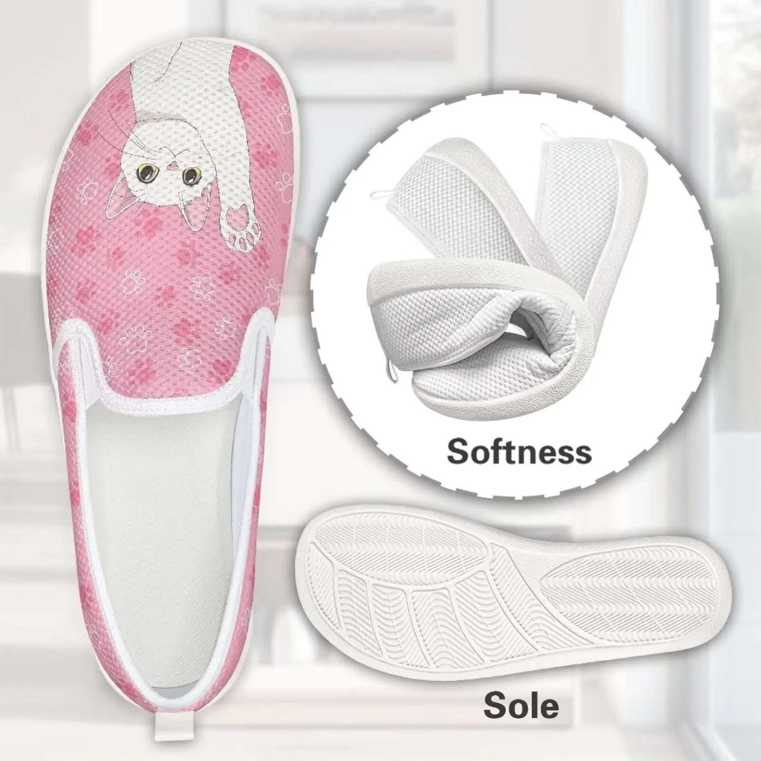 Cat Print Outdoor Shoes Fashion Work Flat Mesh Business Shoes Slip On Leisure Loafer for Women