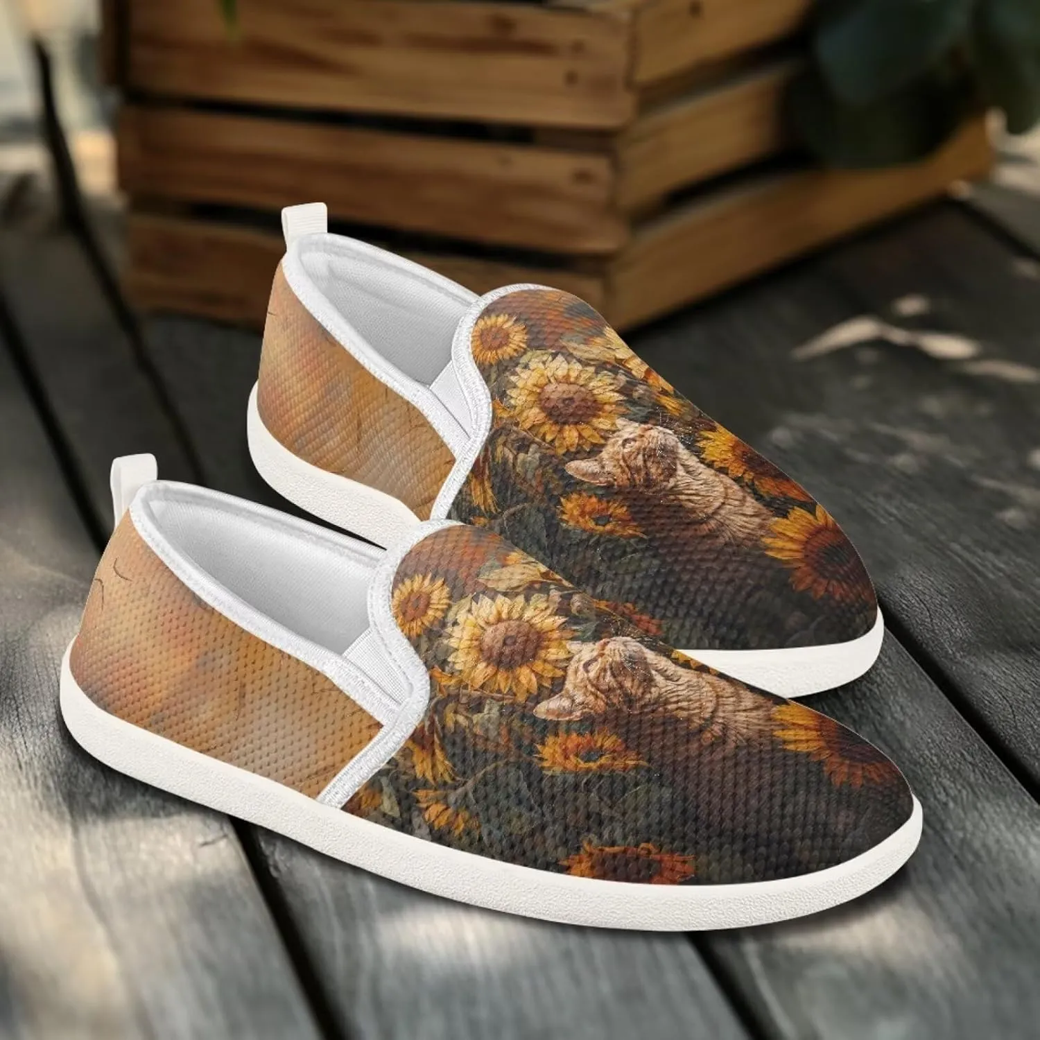 Cat Print Outdoor Shoes Fashion Work Flat Mesh Business Shoes Slip On Leisure Loafer for Women