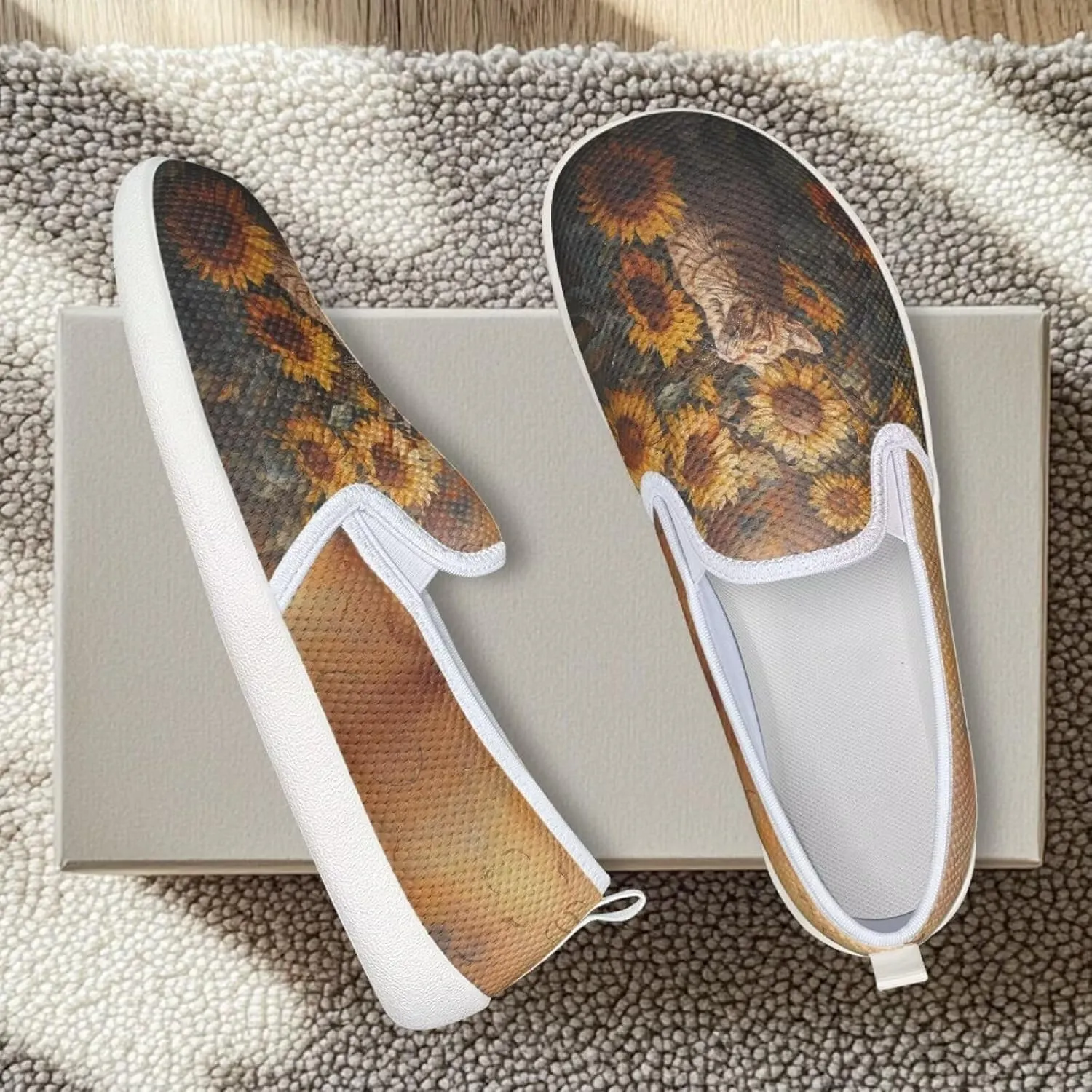 Cat Print Outdoor Shoes Fashion Work Flat Mesh Business Shoes Slip On Leisure Loafer for Women
