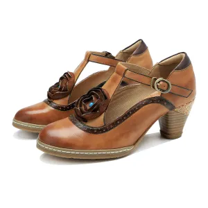 CrazycatZ Women's Leather Mary Jane Shoes Mary Jane Colorful Leather Oxfords Vintage Leather Pumps 2105