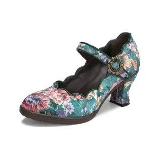 CrazycatZ Women's Leather Mary Jane Shoes Mary Jane Colorful Leather Oxfords Vintage Leather Pumps Green