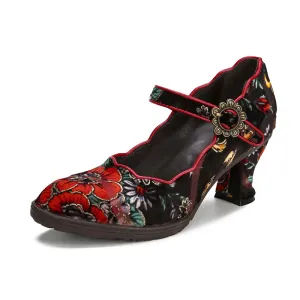 CrazycatZ Women's Leather Mary Jane Shoes Mary Jane Colorful Leather Oxfords Vintage Leather Pumps Red