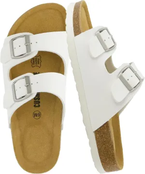 CUSHIONAIRE Lane Cork Footbed Sandals for Women  Comfortable Double Buckle Slip-On with Genuine Suede Footbed & Arch Support Slides for Women Footwear