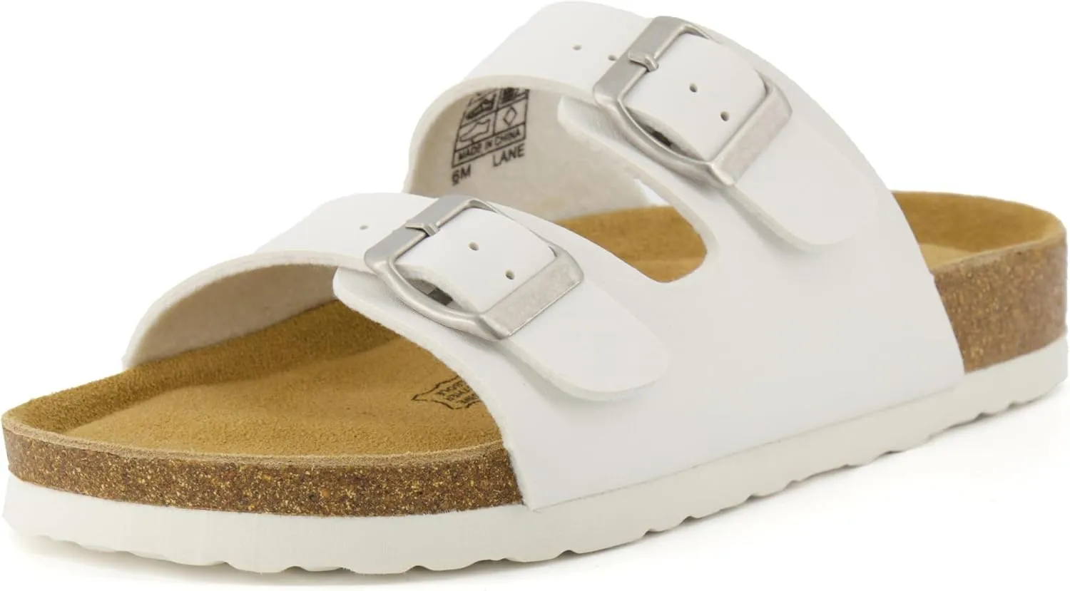 CUSHIONAIRE Lane Cork Footbed Sandals for Women  Comfortable Double Buckle Slip-On with Genuine Suede Footbed & Arch Support Slides for Women Footwear