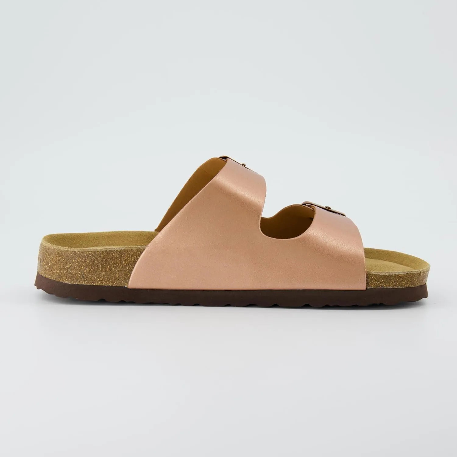 CUSHIONAIRE Lane Cork Footbed Sandals for Women  Comfortable Double Buckle Slip-On with Genuine Suede Footbed & Arch Support Slides for Women Footwear