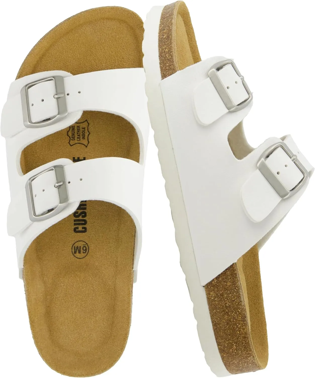 CUSHIONAIRE Lane Cork Footbed Sandals for Women  Comfortable Double Buckle Slip-On with Genuine Suede Footbed & Arch Support Slides for Women Footwear
