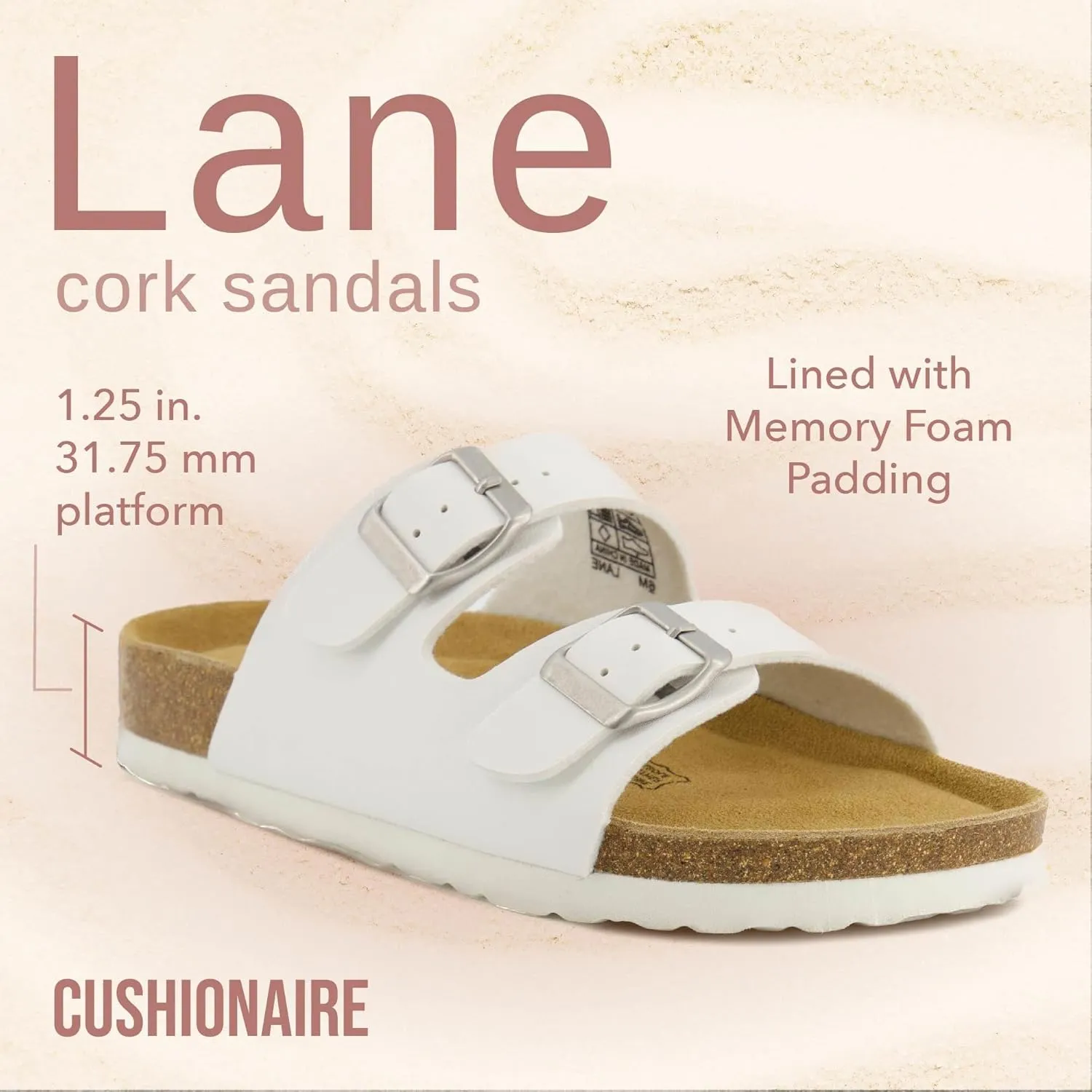 CUSHIONAIRE Lane Cork Footbed Sandals for Women  Comfortable Double Buckle Slip-On with Genuine Suede Footbed & Arch Support Slides for Women Footwear