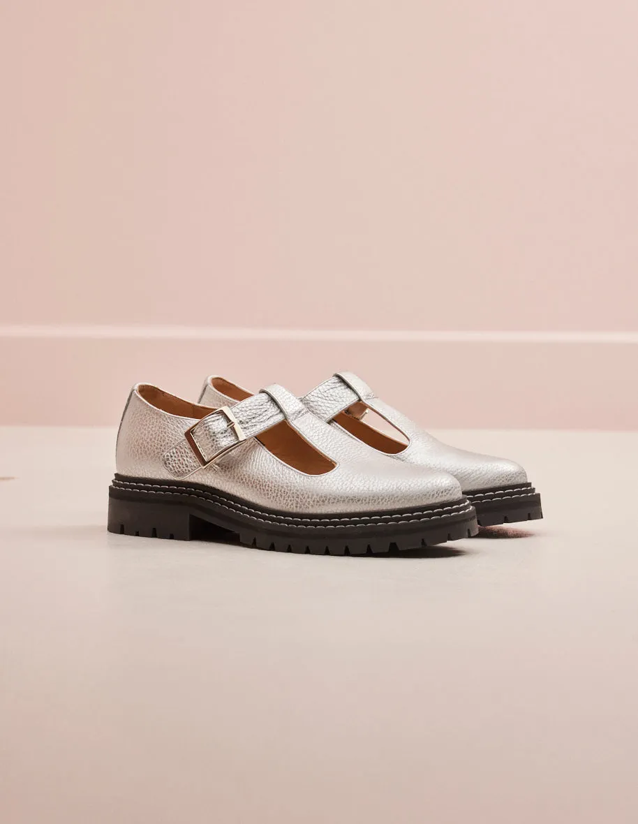 Derbies Romane - Cuir grainé argenté