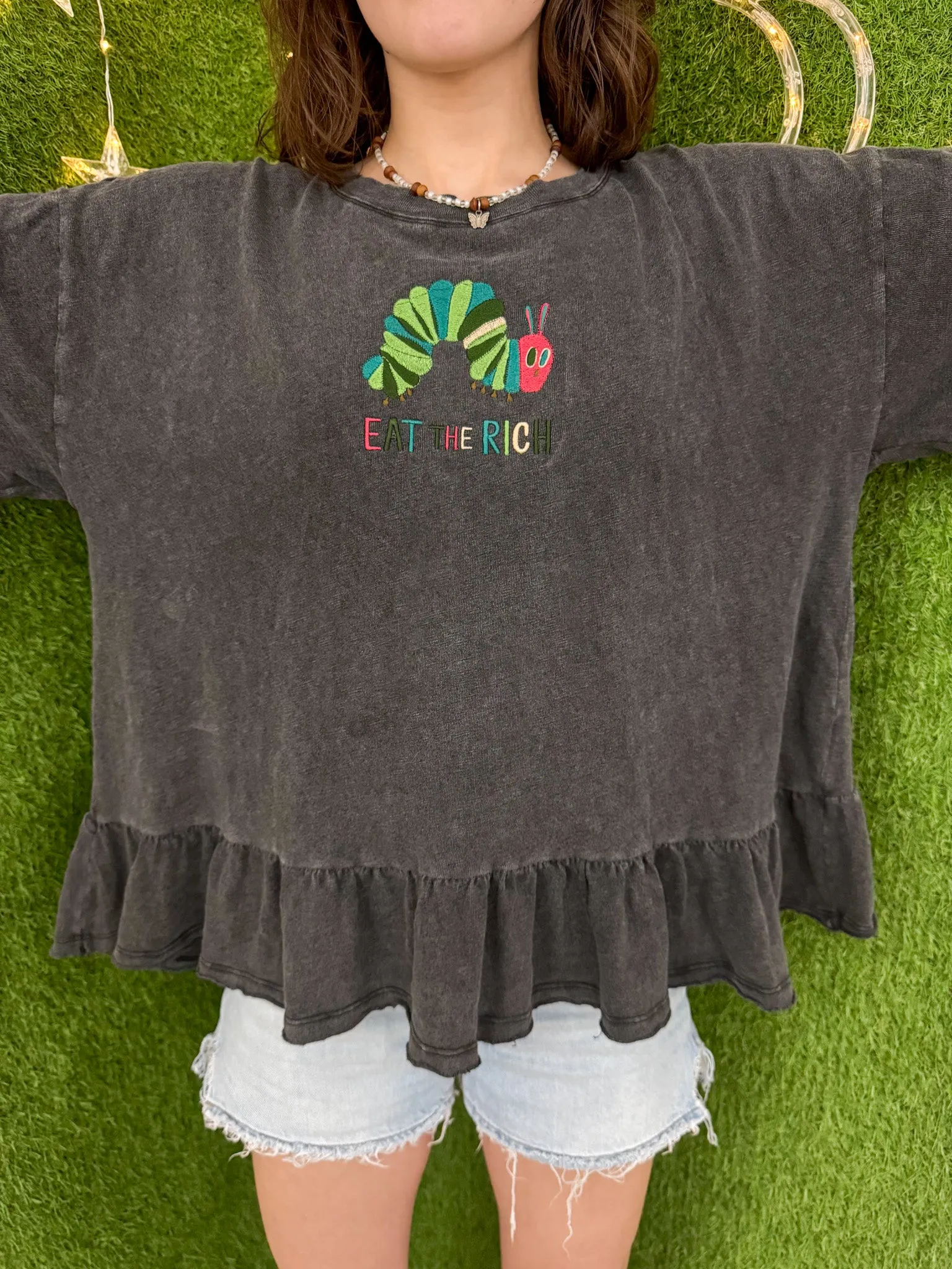 Eat the Rich Grey Peplum Cropped T-Shirt 3XL